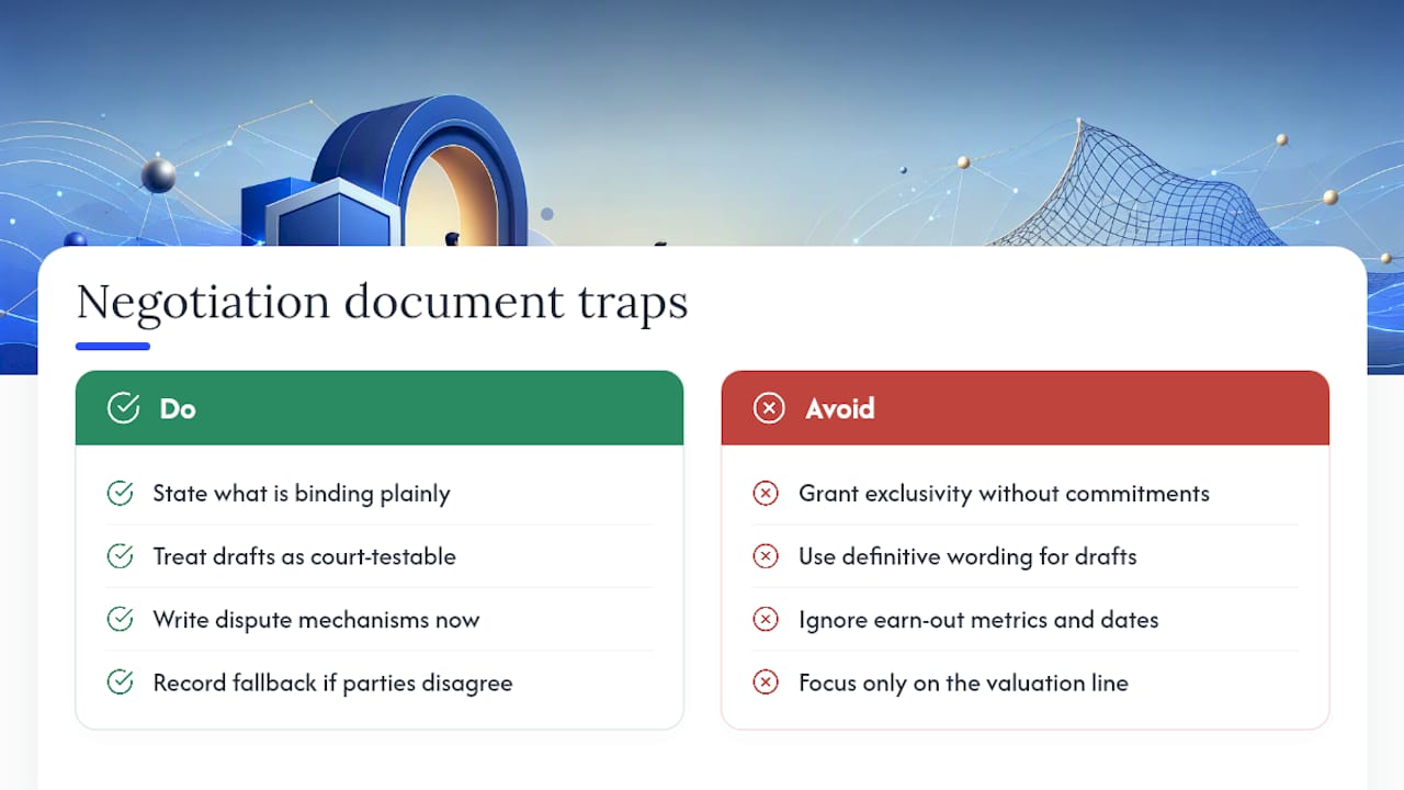 Negotiation traps that turn a preliminary document into a legal problem — overview diagram