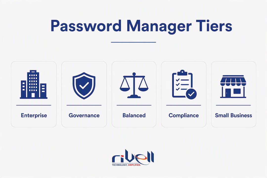 Infographic showing ranked password manager tiers