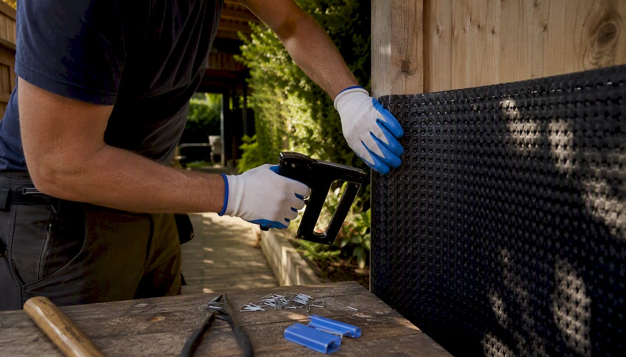 Hands installing no-dig surface barrier panel