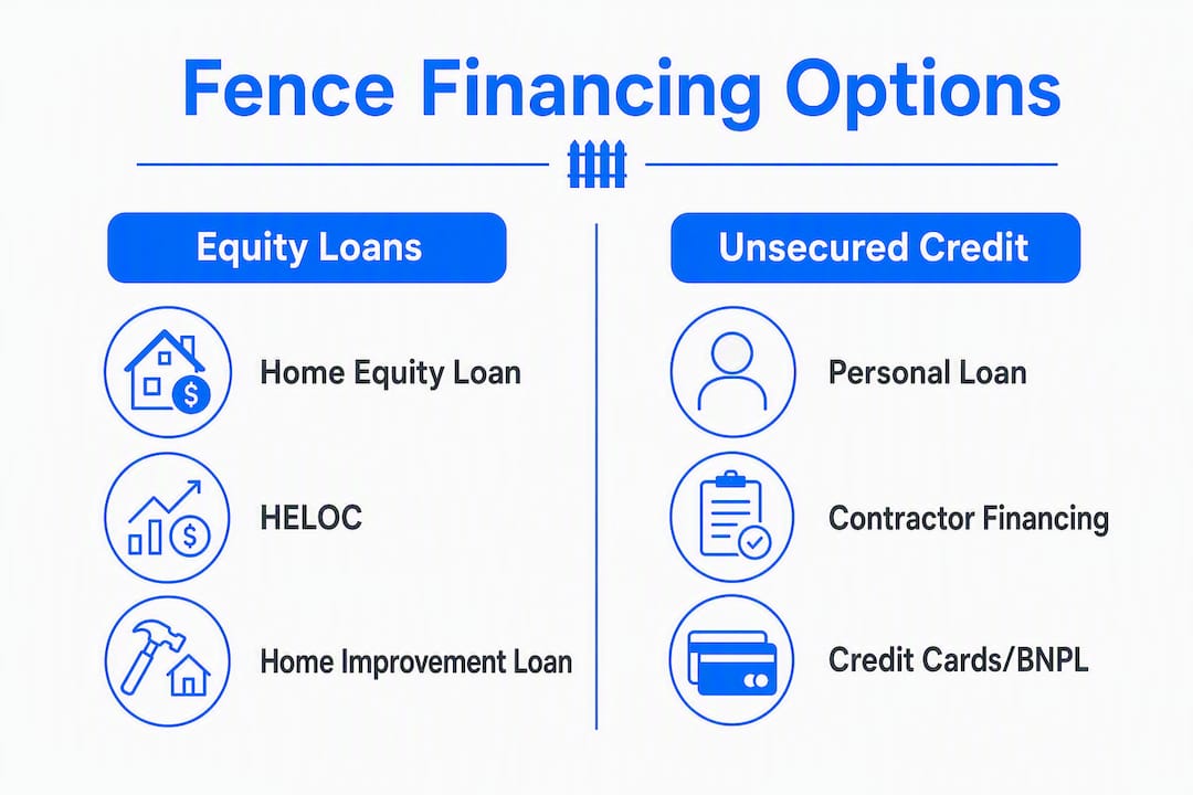 Infographic comparing fence financing options in two categories