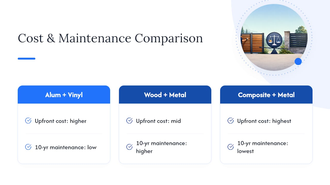 Cost and maintenance comparison of fence material combinations