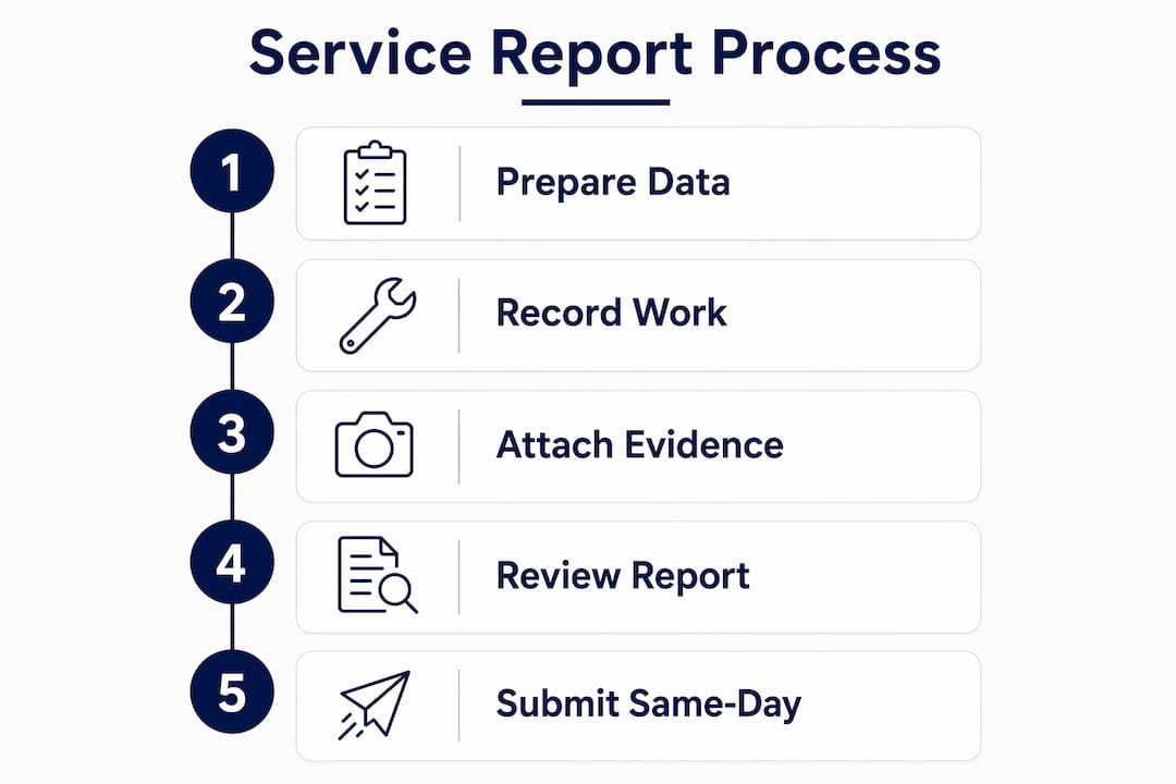 Infographic illustrating service report process steps