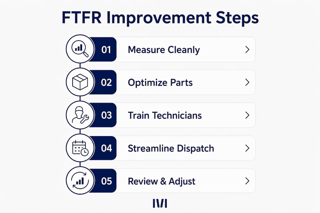 Infographic showing first-time fix rate improvement steps