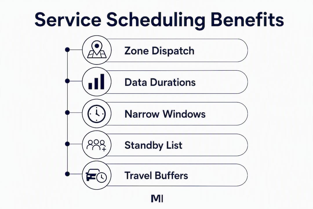 Infographic showing key benefits of service scheduling practices