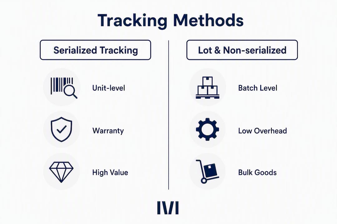 Infographic comparing serialized and non-serialized tracking