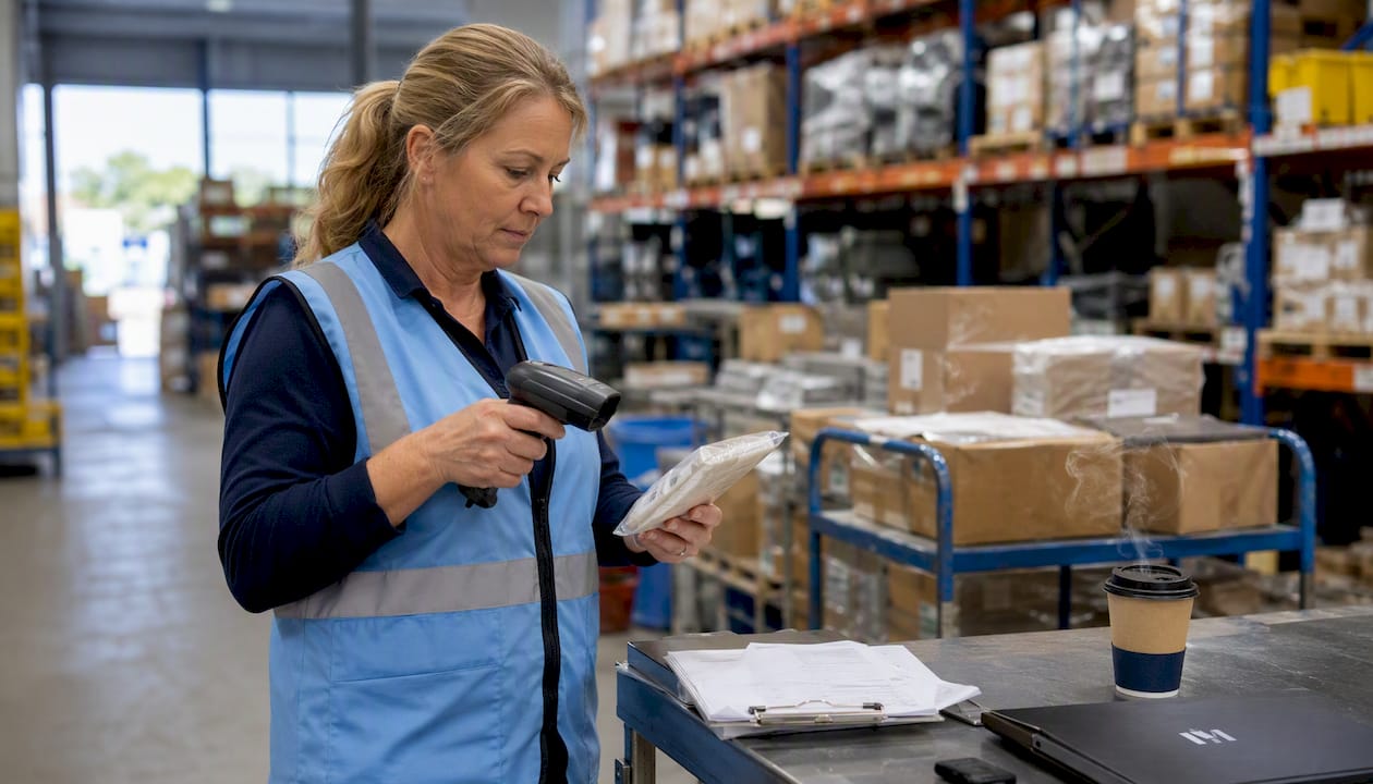 Warehouse worker processing partial deliveries