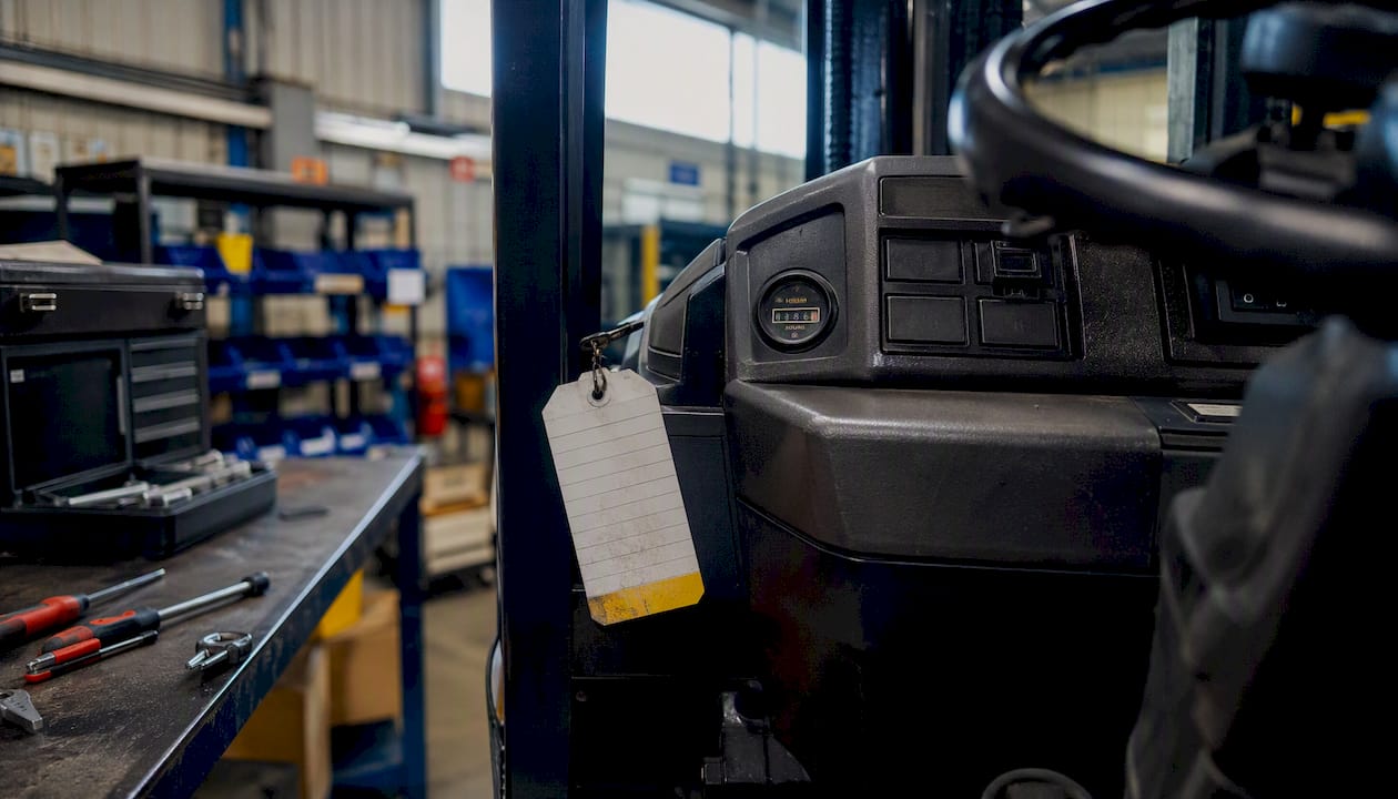 Rental vehicle hour meter and service tag