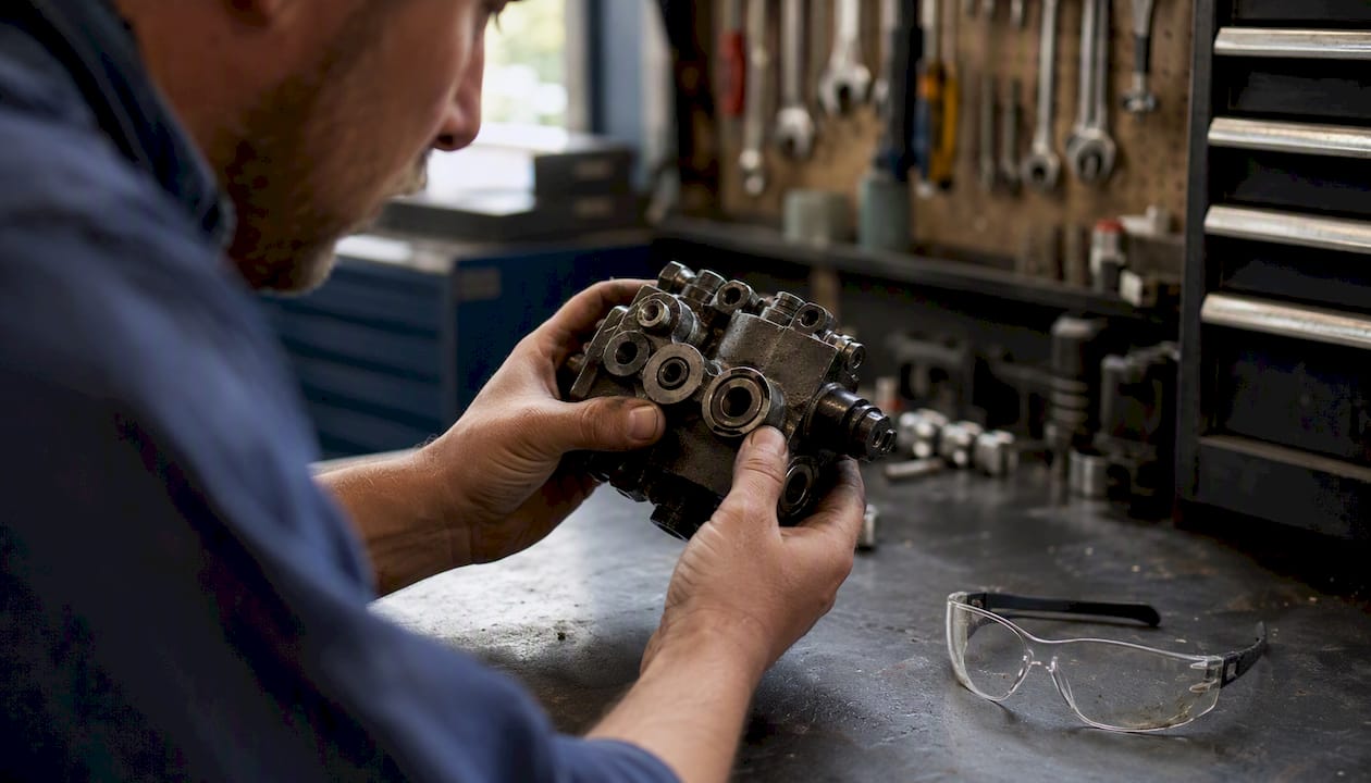 Hands inspecting mechanical equipment part