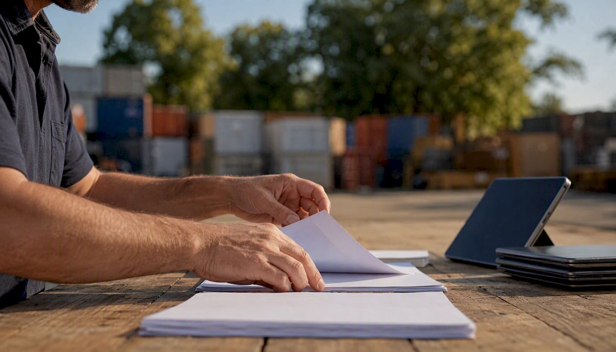 Hands organizing dropship workflow checklists