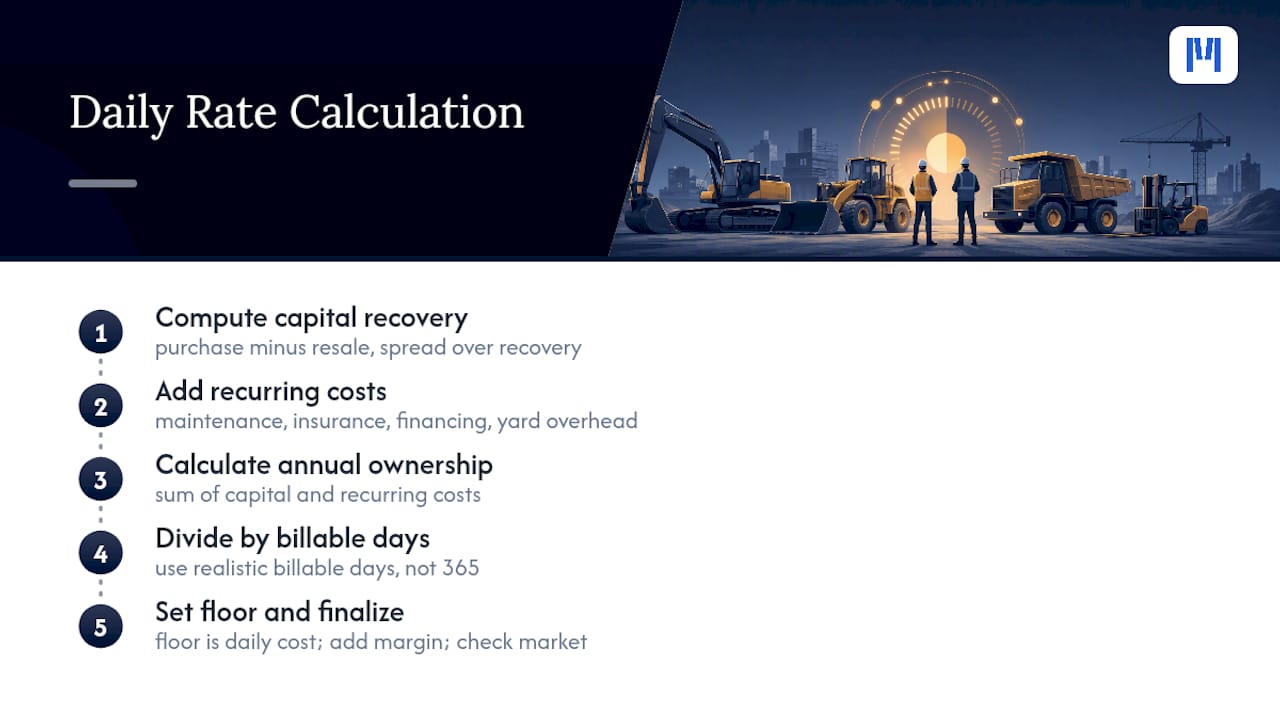 Equipment rental daily rate calculation inputs