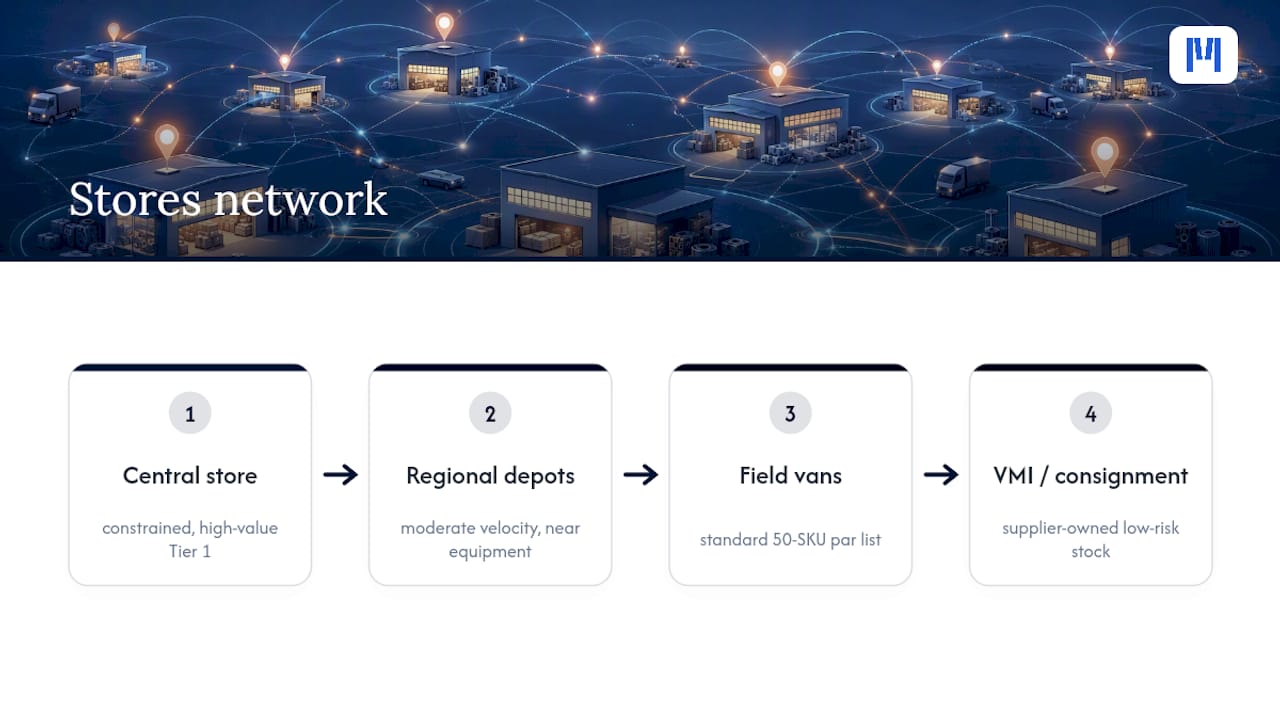 Parts inventory network from central store to field vans