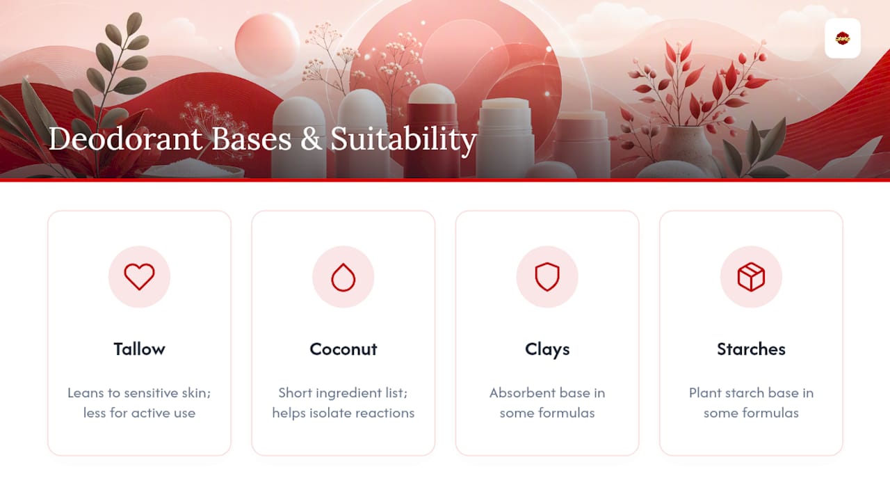 Chart comparing deodorant ingredients and skin suitability
