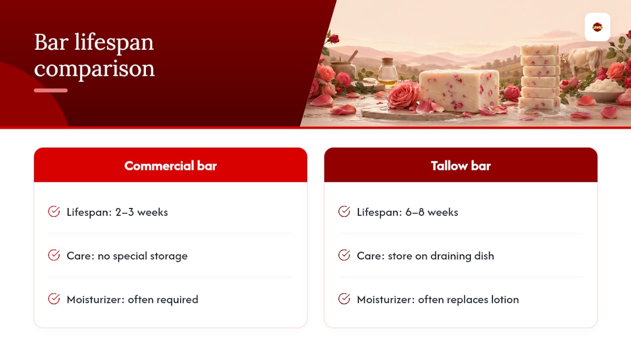 Comparison of commercial and tallow soap lifespan