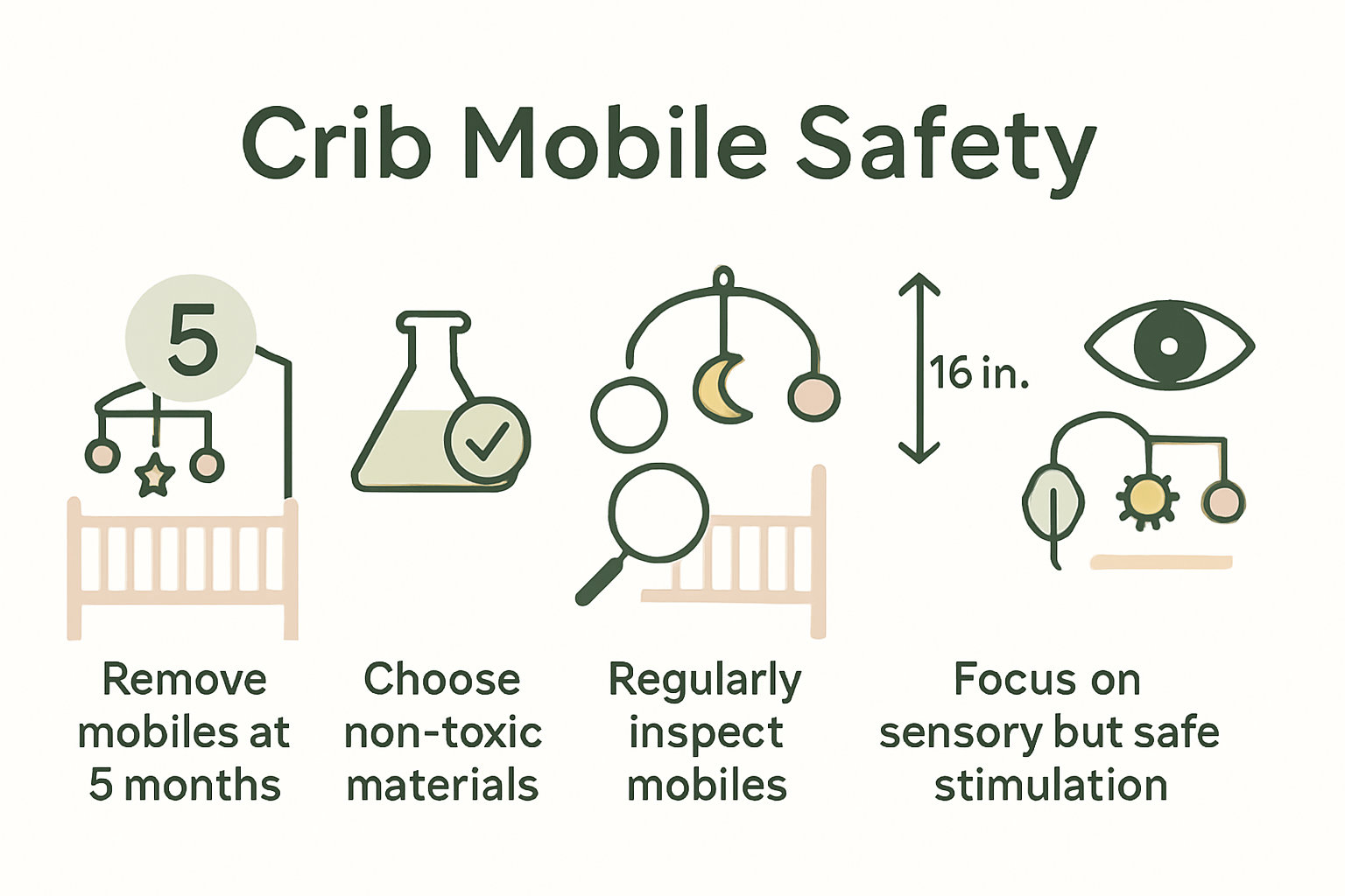 Infographic showing five essential crib mobile safety rules for parents