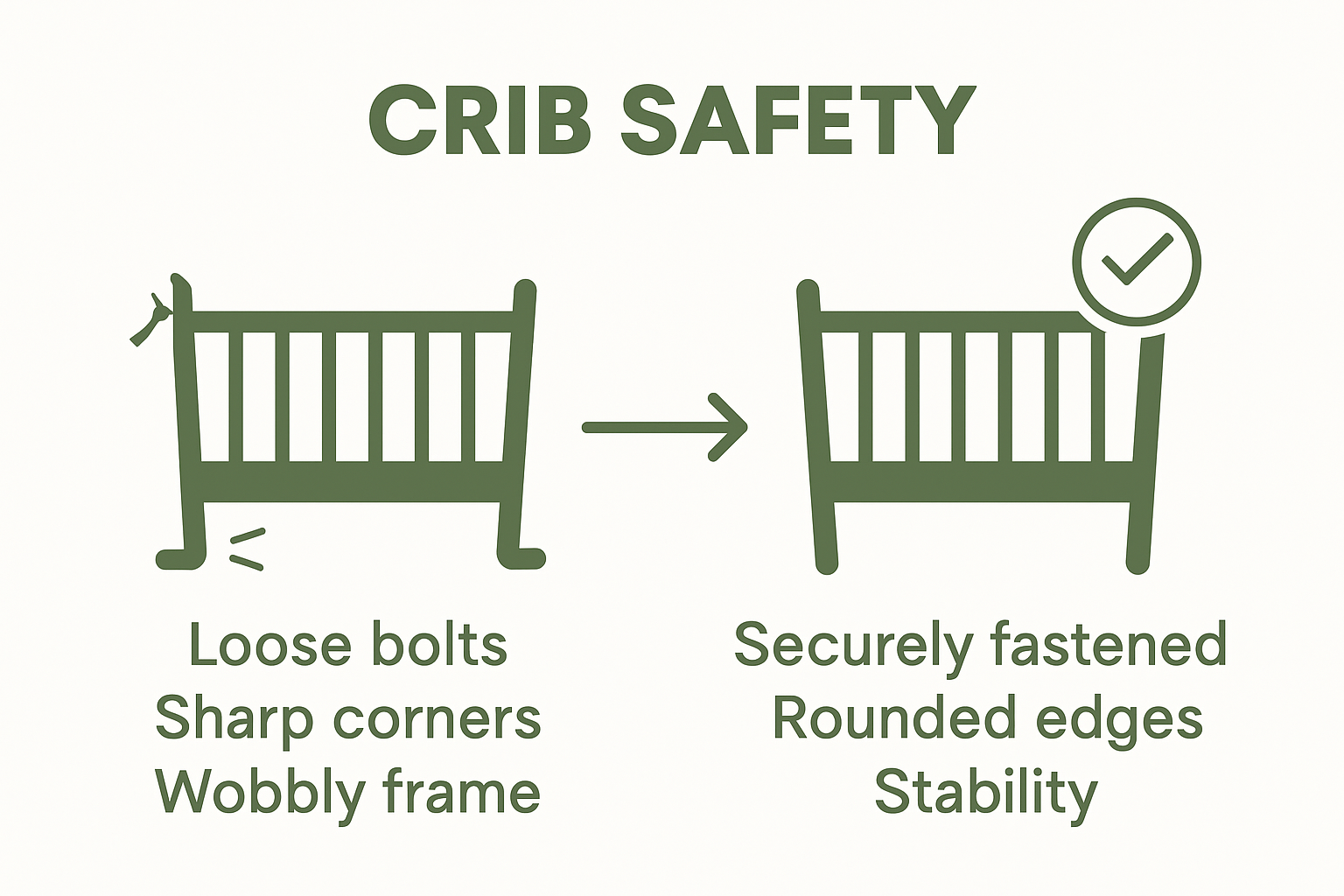 Infographic showing before and after crib safety check