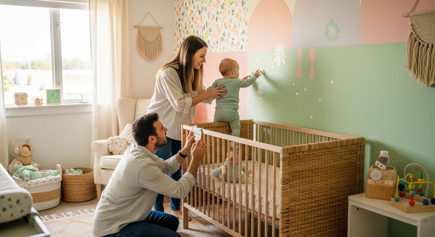 Akzentwand fürs Kinderzimmer, Eltern-Baby, moderne Kinderzimmerdekoration