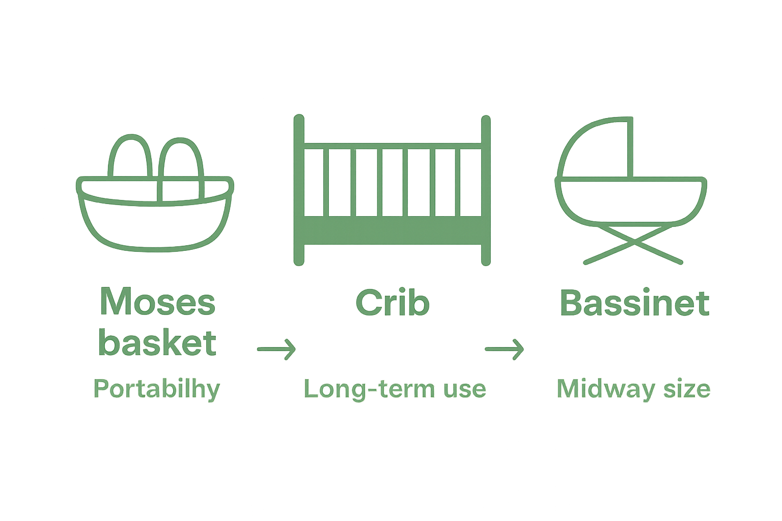 Comparison of Moses basket, crib, and bassinet icons
