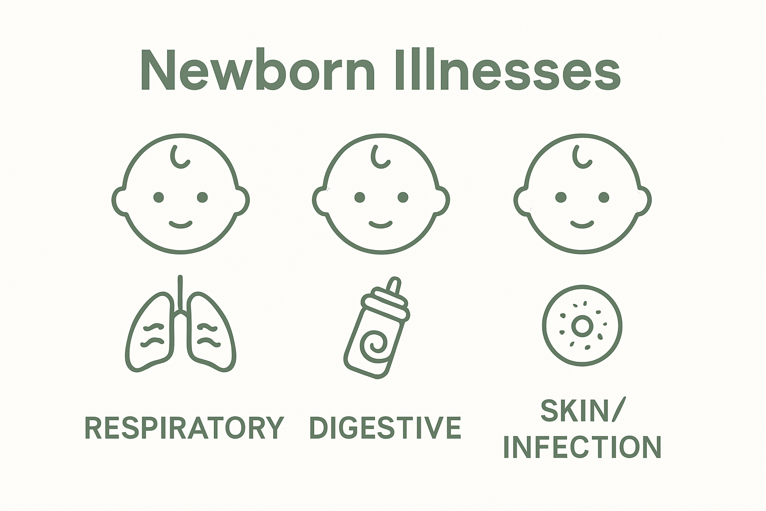 Three illustrated baby icons showing main types of newborn illnesses.