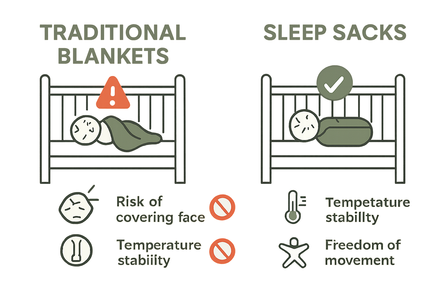 Side-by-side comparison of sleep sack safety versus blanket dangers