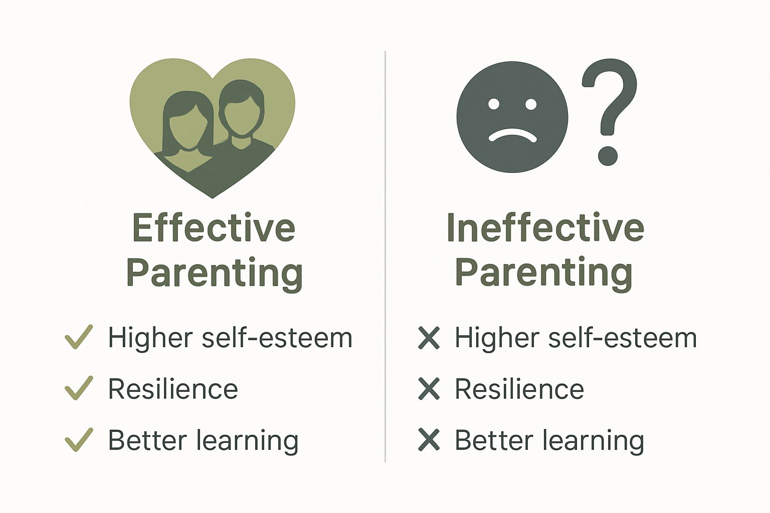 Infographic comparing effects of effective vs ineffective parenting on children