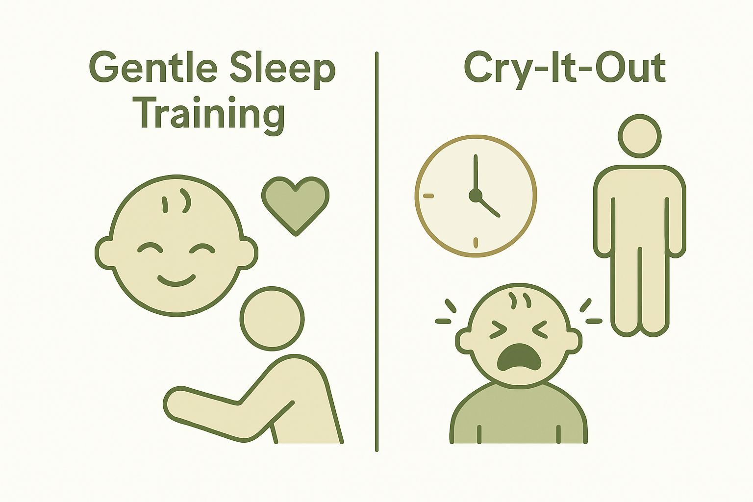 Infographic comparing gentle sleep training and traditional cry-it-out approach
