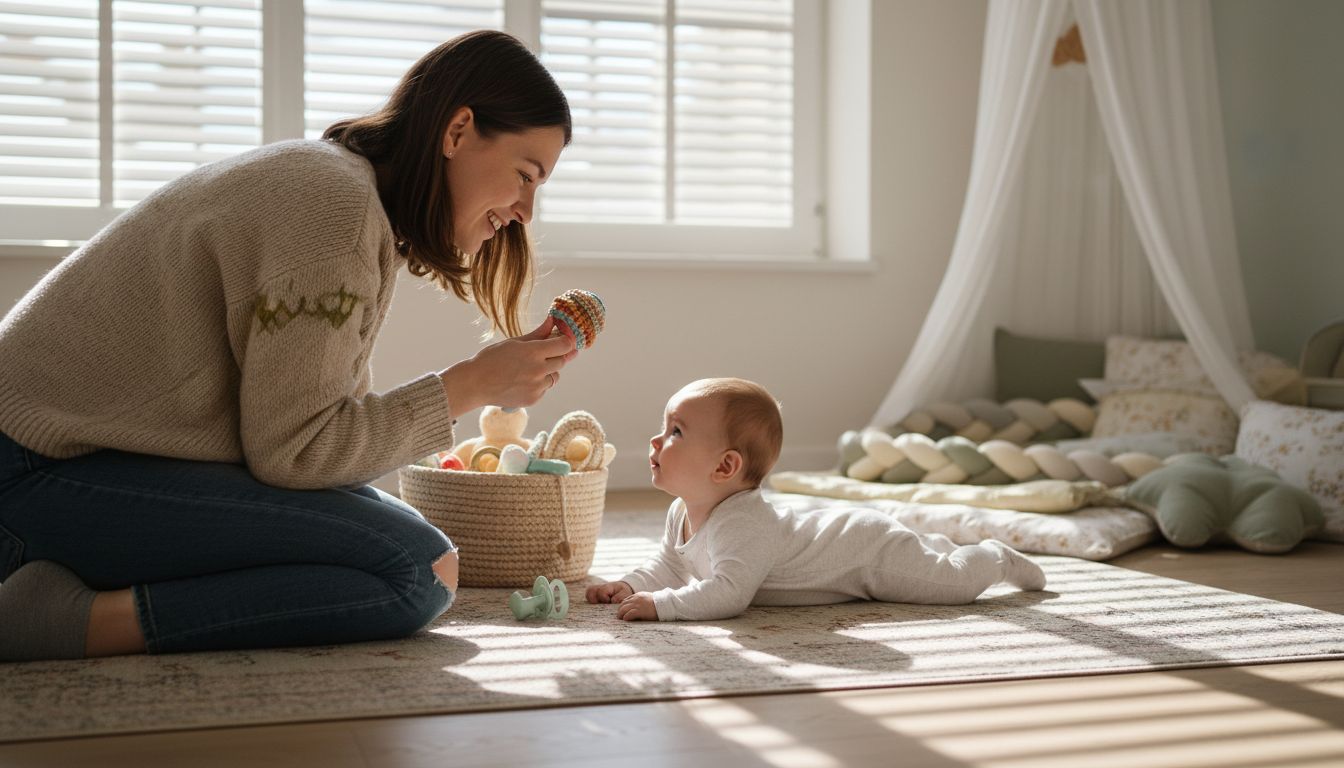Parent encourages baby during tummy time