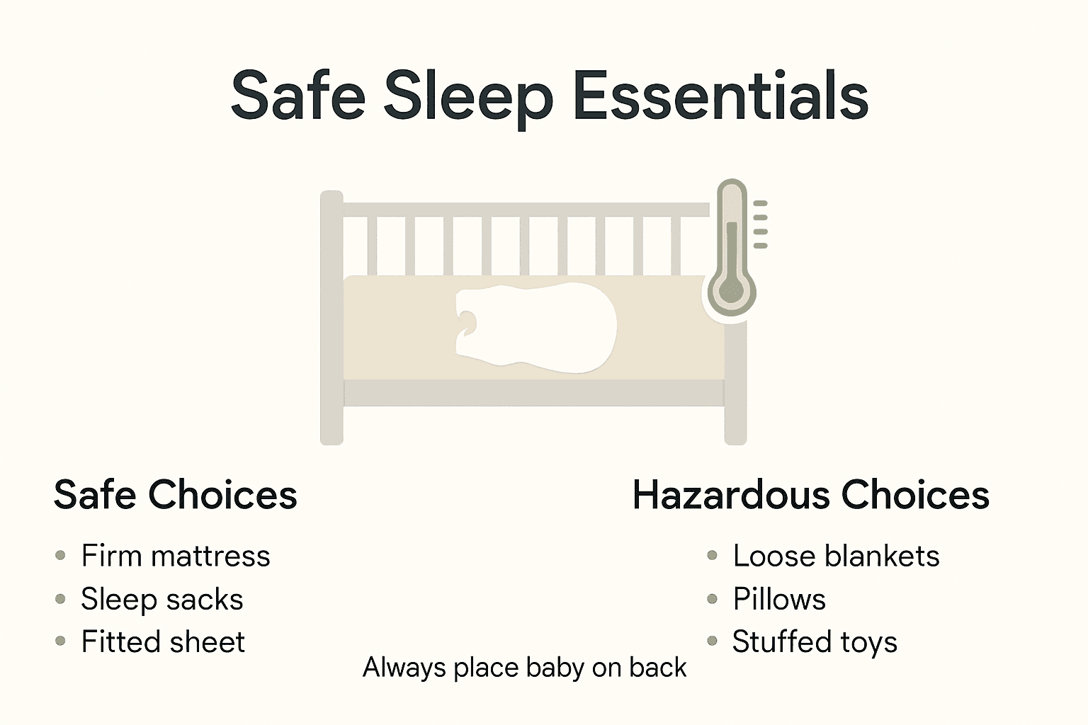 Infographic showing safe sleep and bedding tips