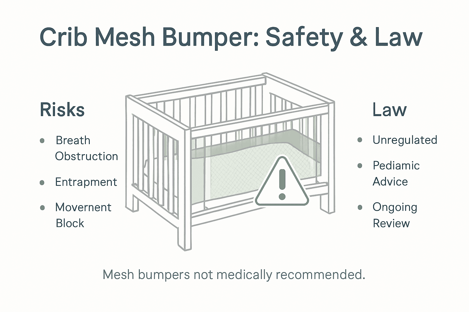 Infographic showing mesh crib bumper risks and law