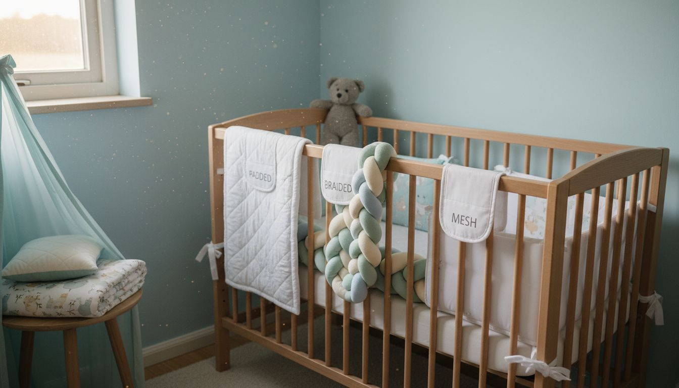 Three crib bumper types on display