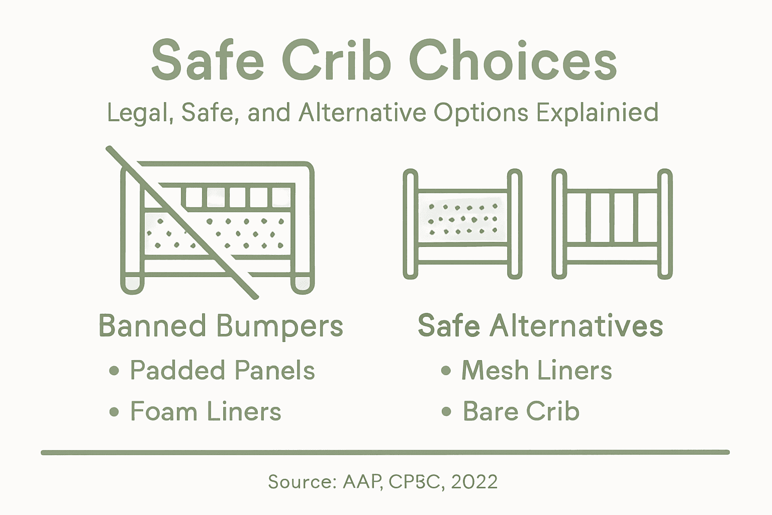 Infographic on legal and safe crib bumper options