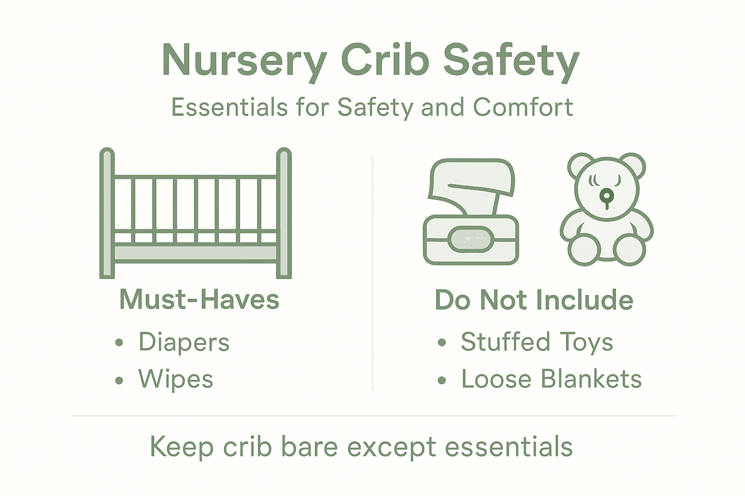 Infographic showing safe nursery crib essentials