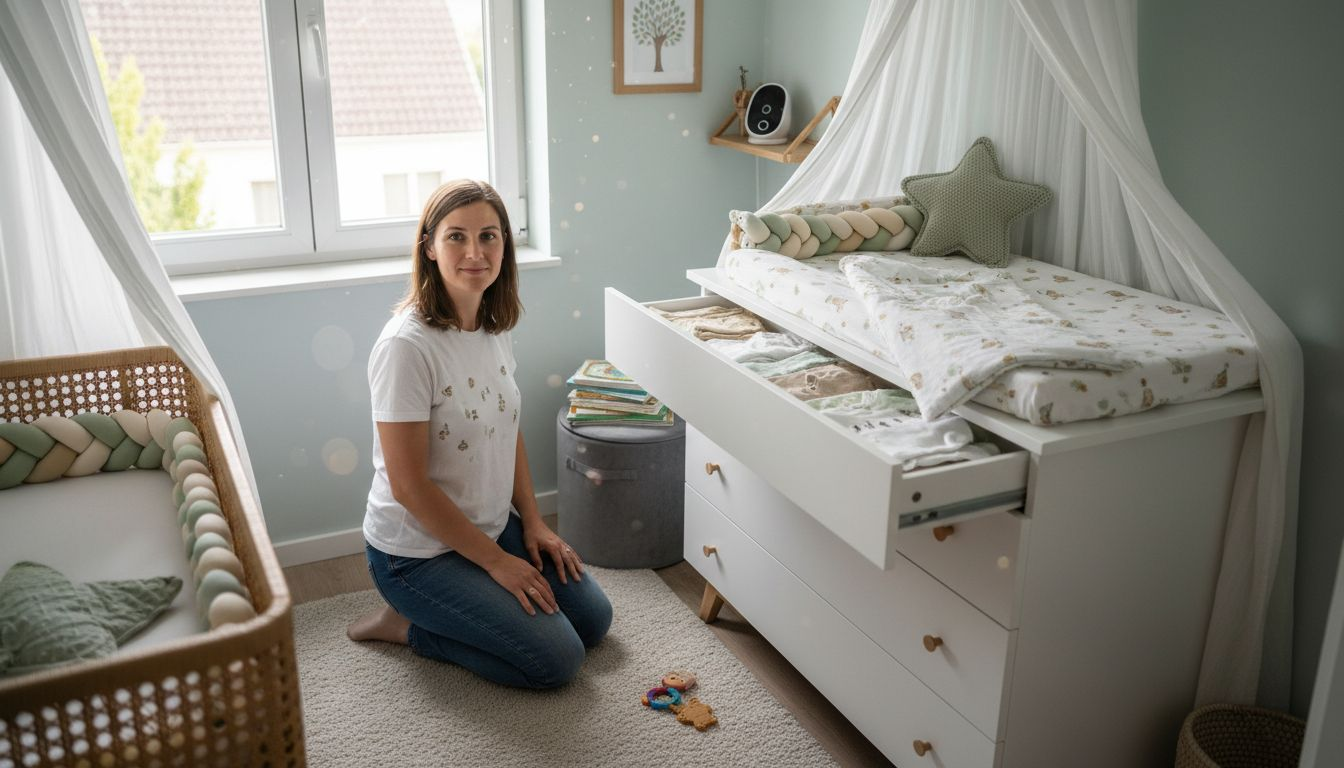 Parent using dresser as changing table