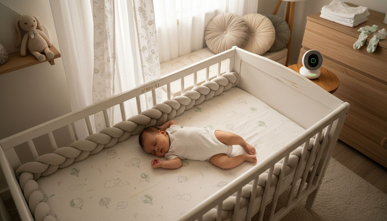 Safe sleeping baby in functional crib