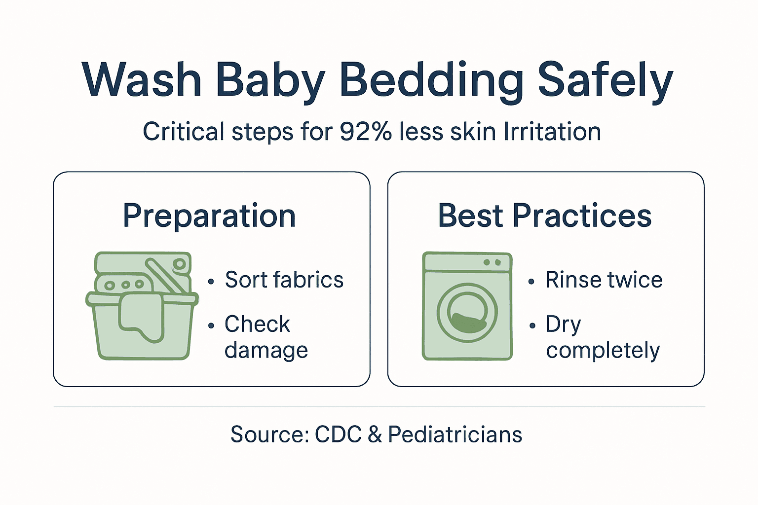 Infographic showing safe baby bedding washing steps