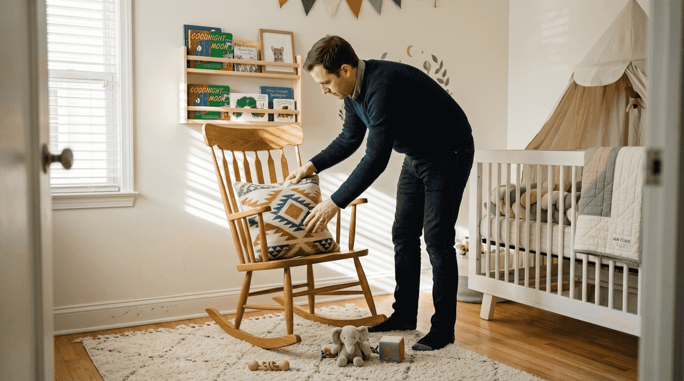 Nursery with zoned decor pillows and play area