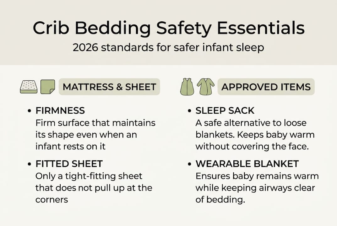Infographic highlighting crib bedding safety items