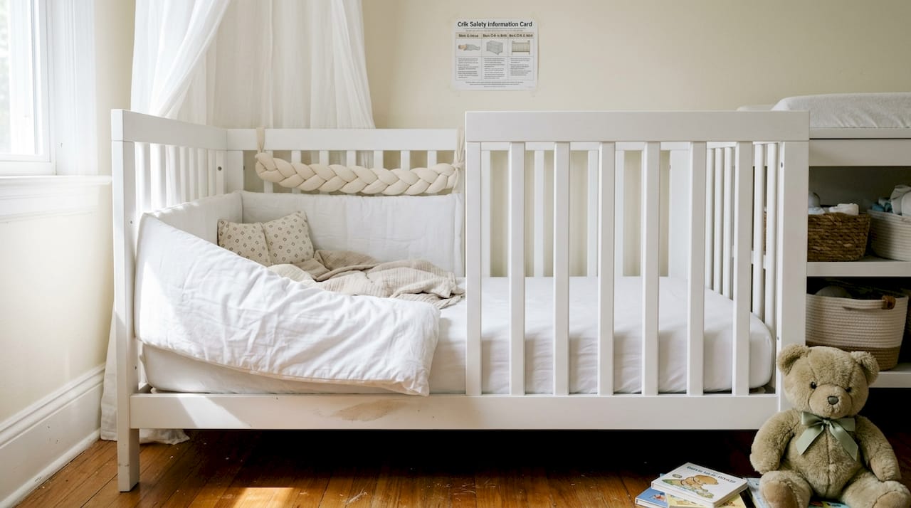 Crib with and without bumper hazard contrast