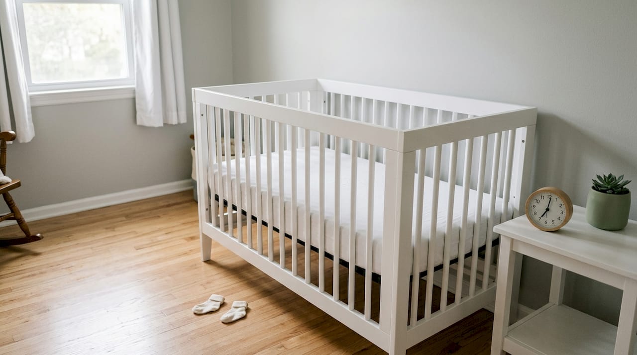 Empty crib with only fitted sheet