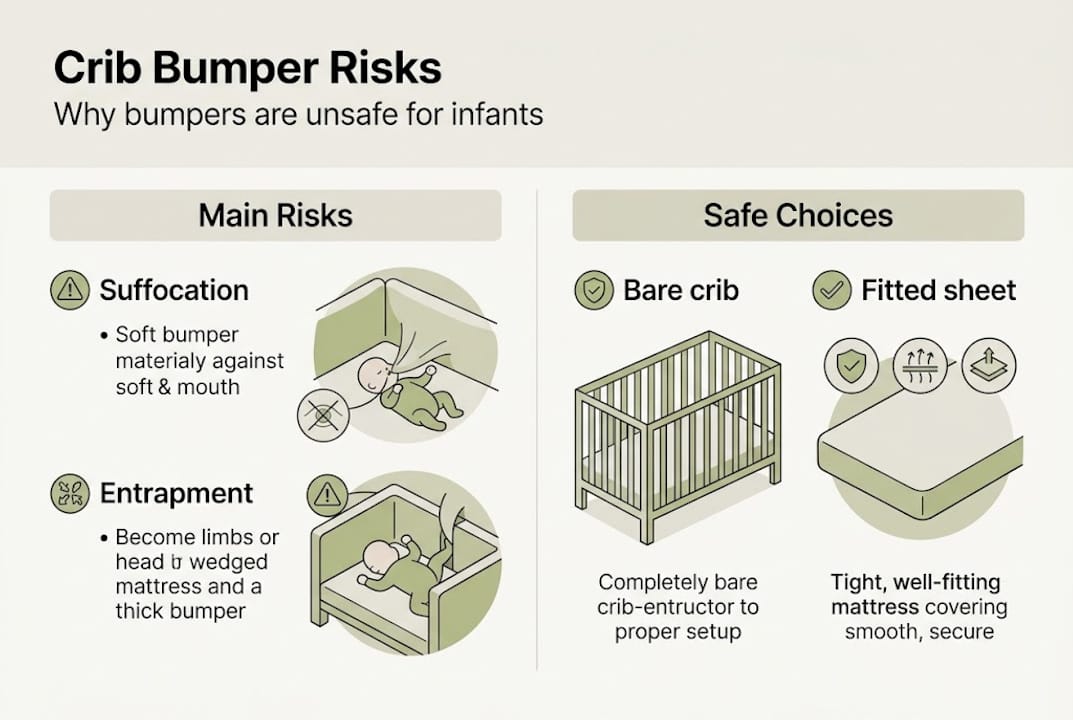 Infographic on crib bumper risks and safe alternatives