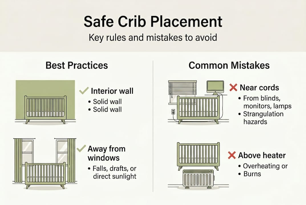 Infographic contrasting safe crib and common mistakes