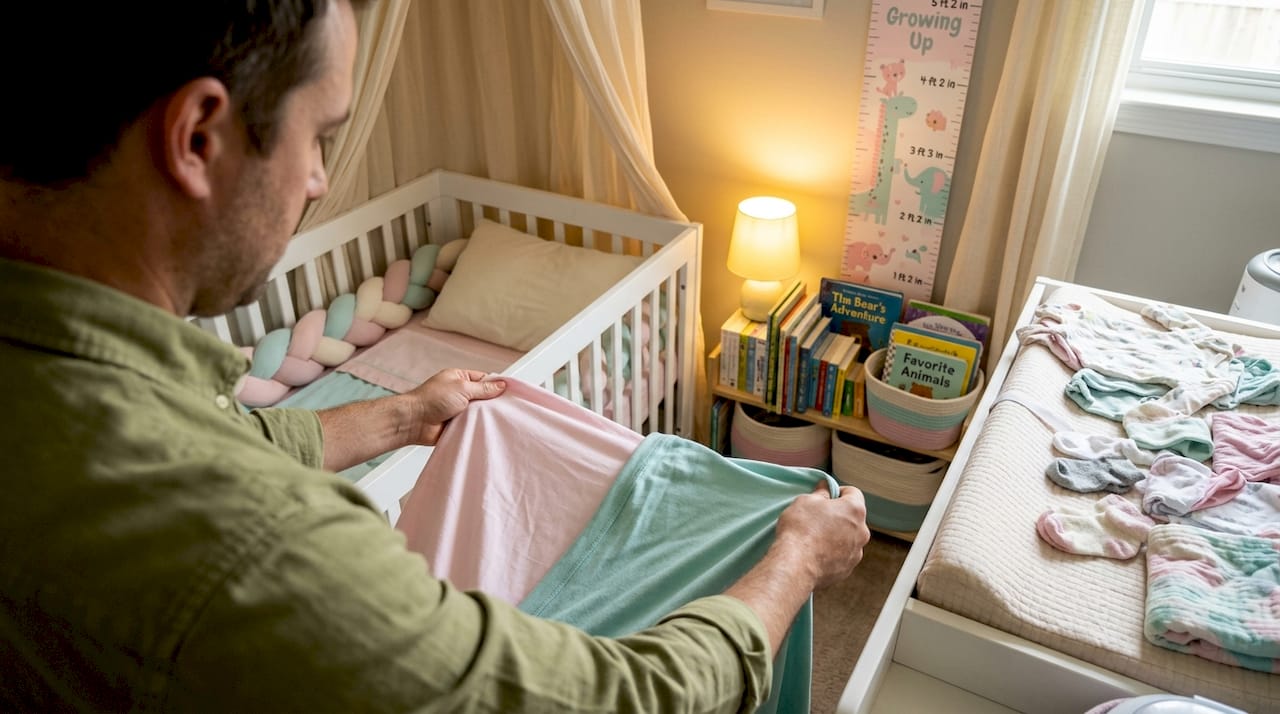 Parent testing different crib sheet materials