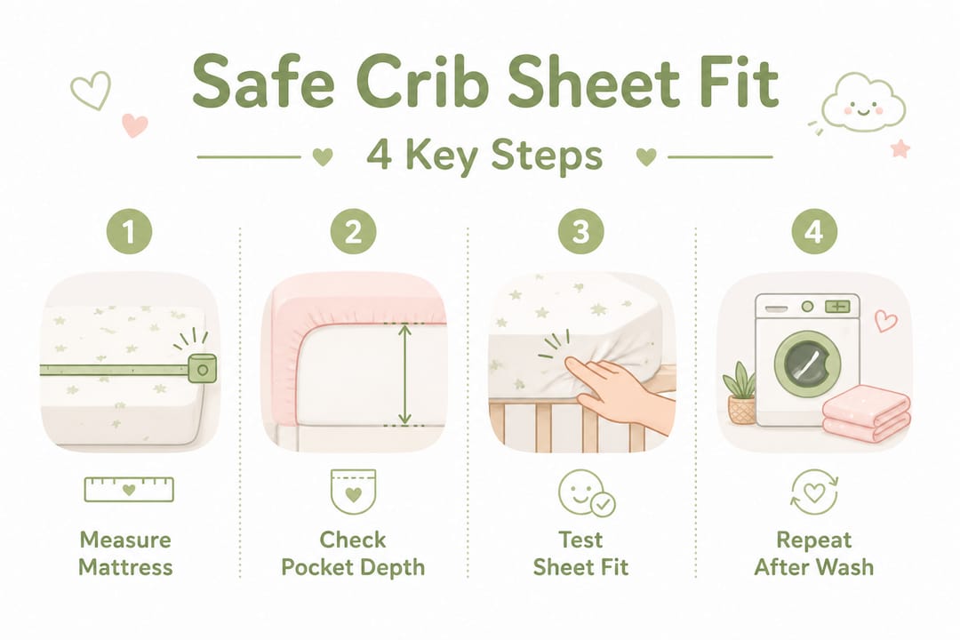 Infographic of four steps for safe crib sheet fit