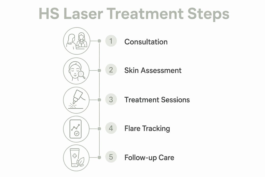 Infographic illustrating stages of HS laser treatment
