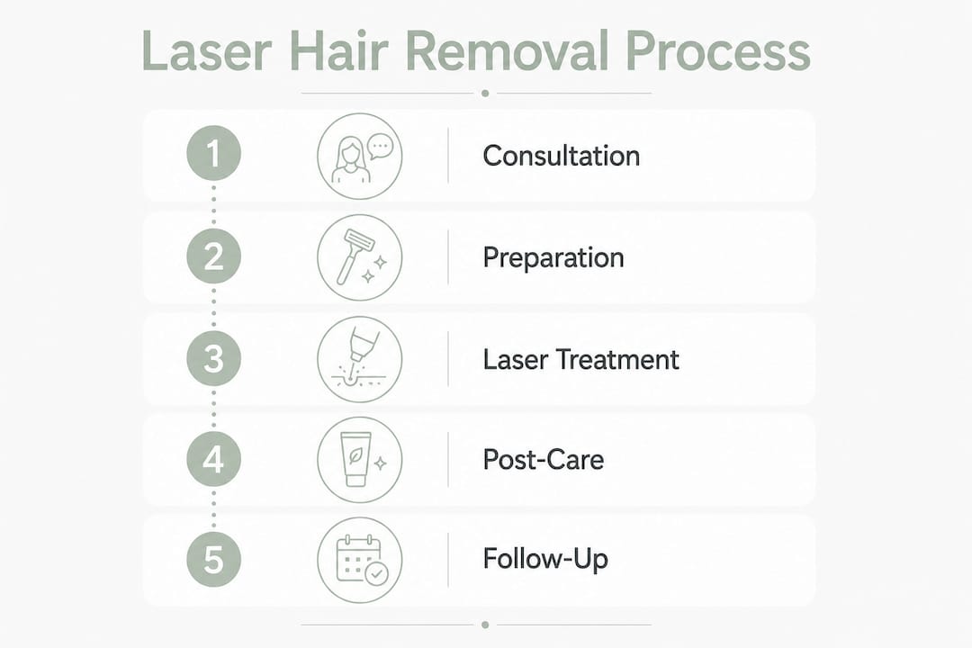 Infographic showing laser hair removal treatment steps