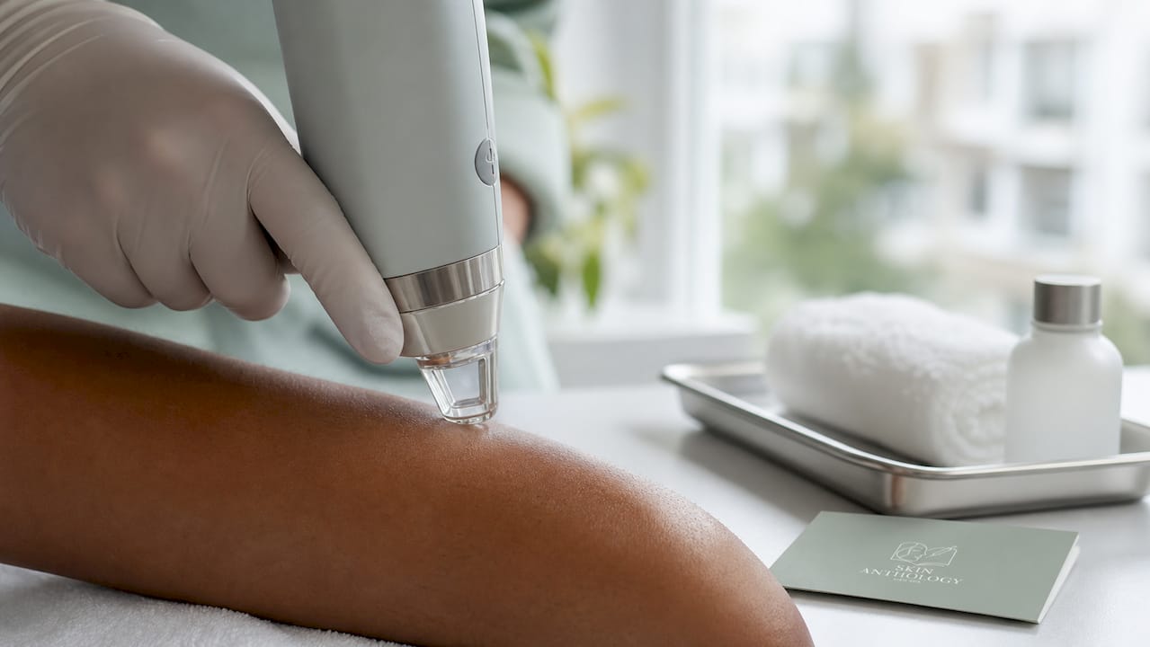 Close-up of laser device near skin