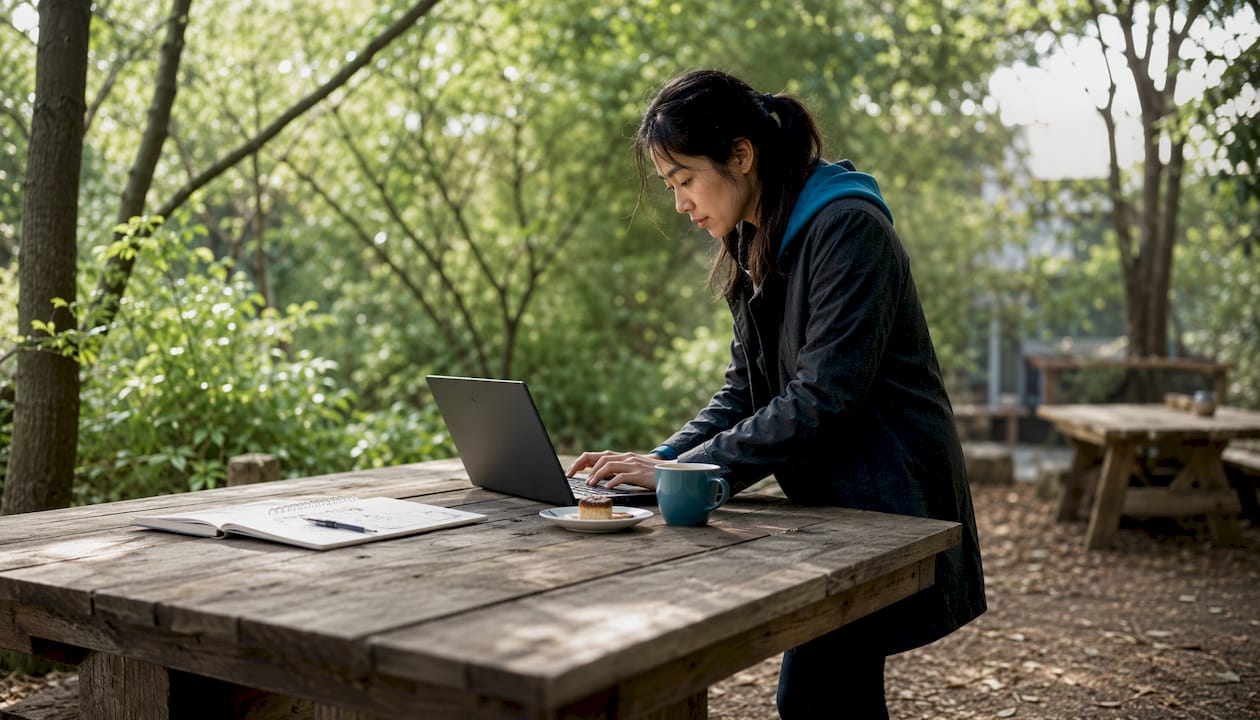 Une femme en train de concevoir un formulaire sur son ordinateur portable