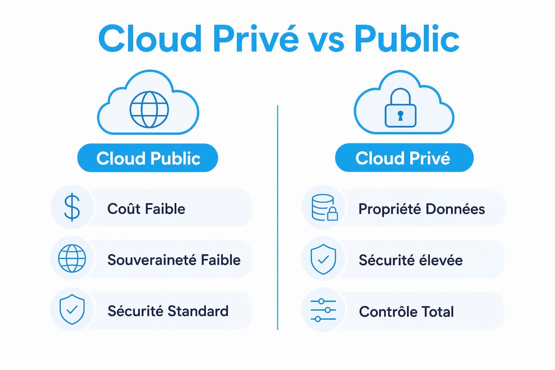 Infographie : les différences clés entre cloud privé et cloud public