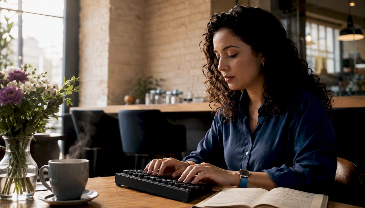 Des mains s’activent sur un clavier pour rédiger de la documentation technique.