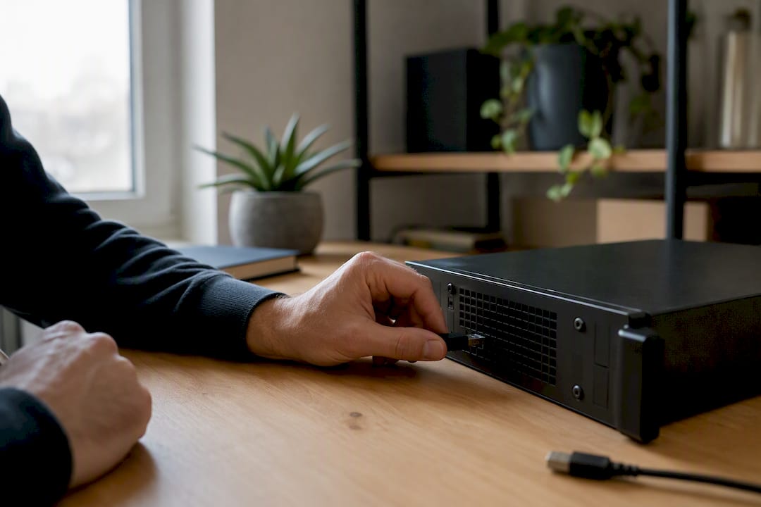 Des mains insérant une clé de confidentialité dans un ordinateur portable