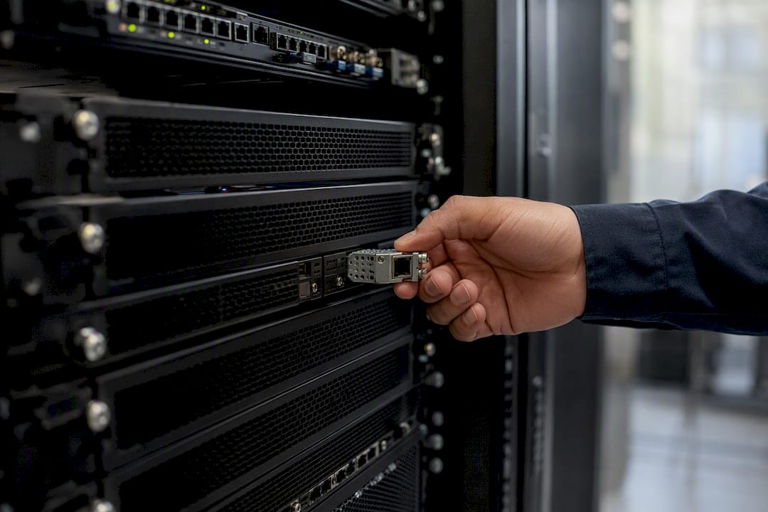 Hand installing a security device on a server rack